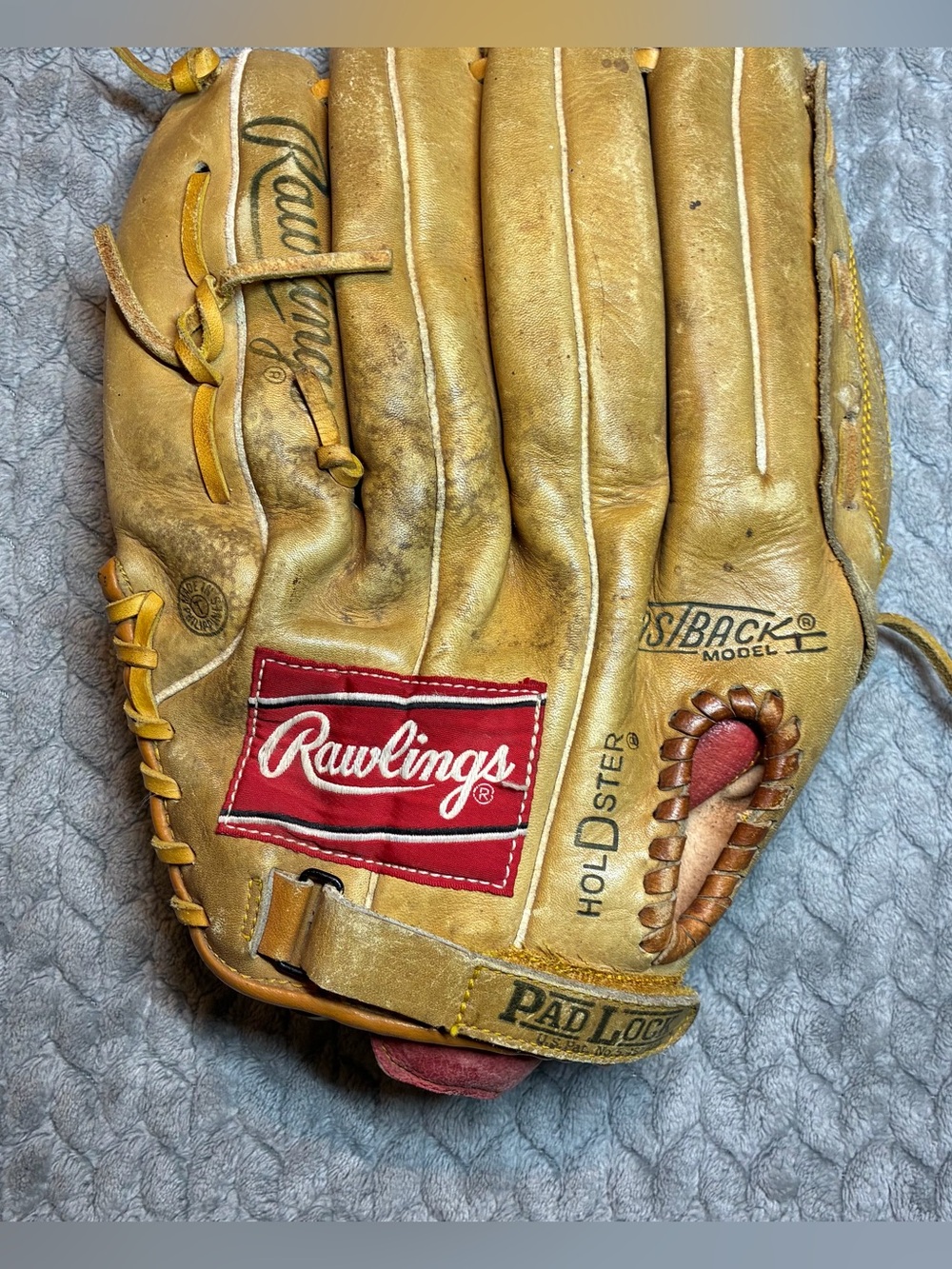 Rawlings Tan Leather Baseball Glove with Red Logo Patch